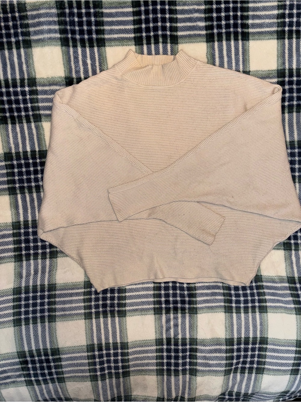 Zara Cream White Ribbed Mock Neck Sweater
